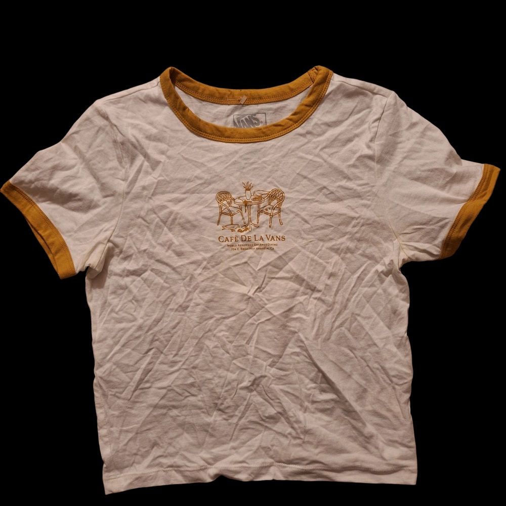 Vans Café De La Vans Cropped Retro Ringer Tee Yellow Trim XS
